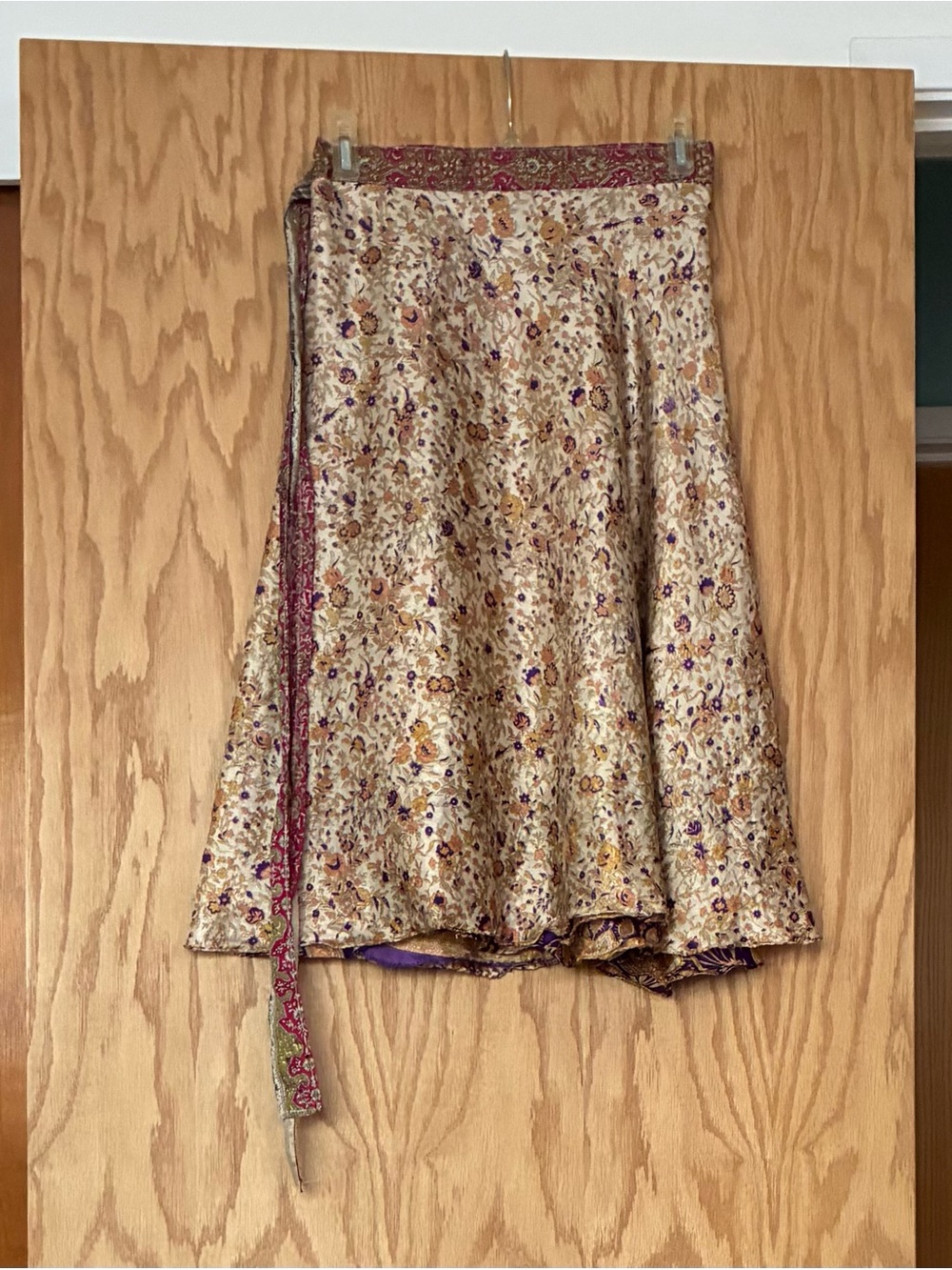 Silk Reversible Wrap Around Floral Skirt - Picture 2 of 13